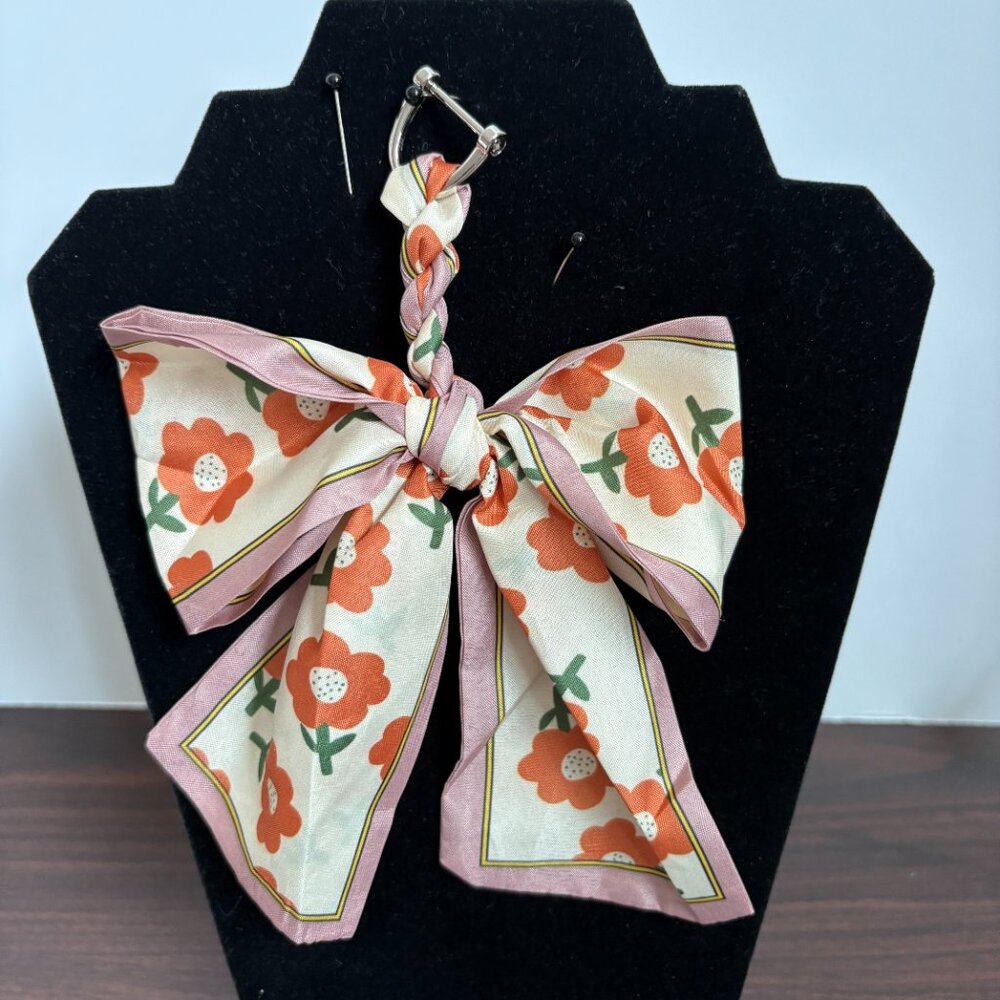 Flower Scarf Keychains Bag Charm Fashionable Ribbon Bow Key Chain Colorful New - Picture 2 of 5